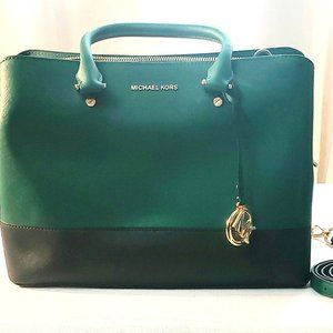 Michael Kors Savannah LG Satchel in Emerald/Black